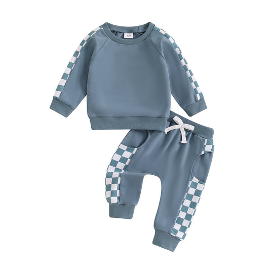 Checkerboard Printed Baby Suit Letters