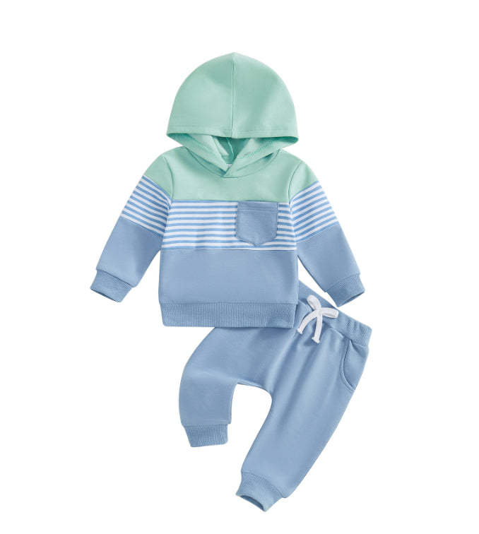 Casual Color Matching Hooded Long Sleeve Sweater Trousers Suit