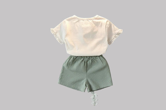 Girls Short Sleeve T-shirt Shorts Two-piece Suit