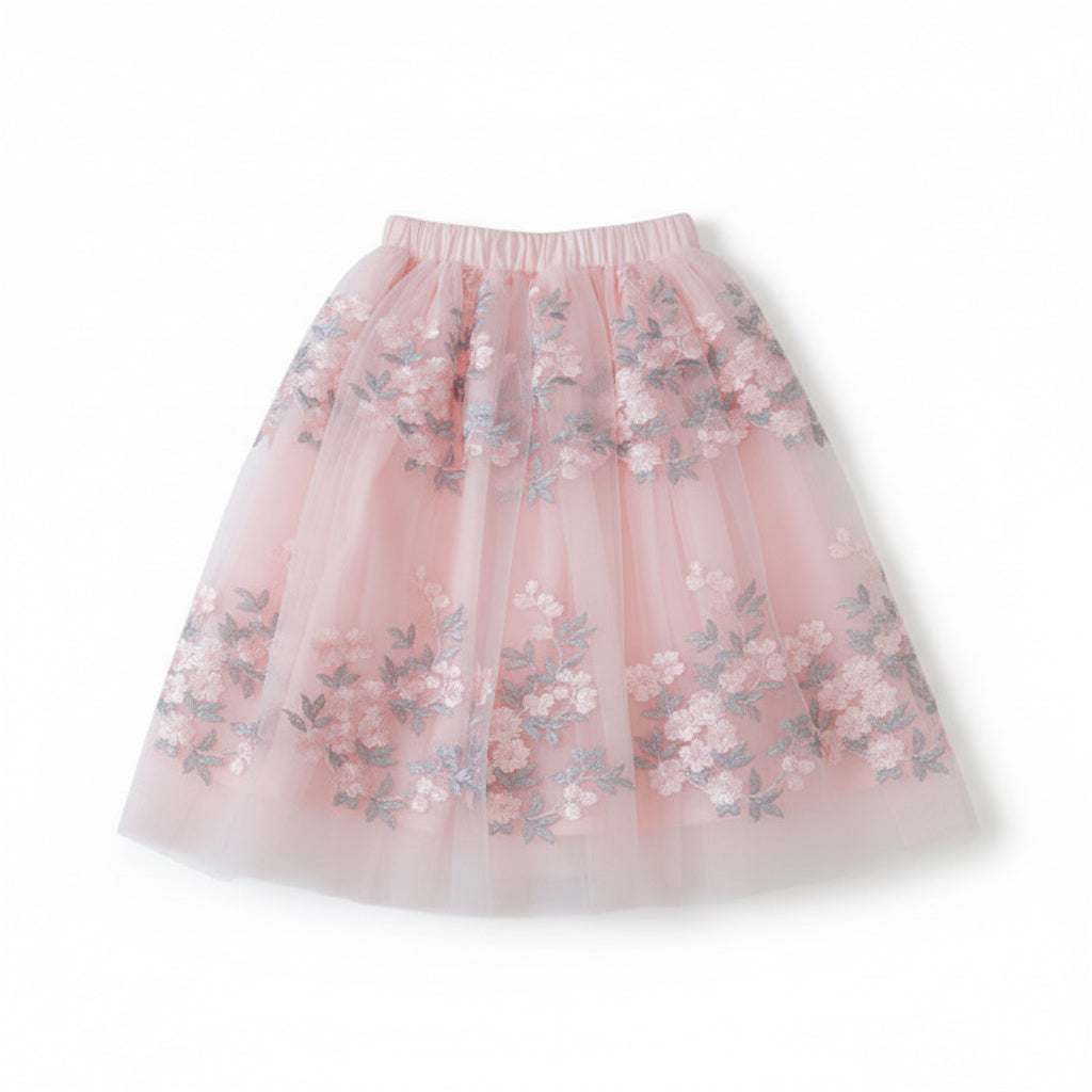 Girls Casual Mesh Floral Tutu Skirt