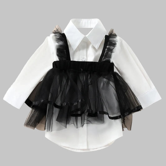 Girls Tulle Dress Blouse - Long Sleeve Fashion Top (1-6 Years)