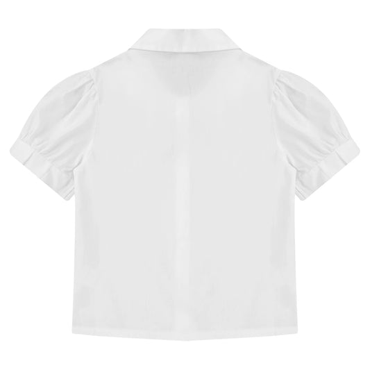 White Cotton Bowknot Blouse - Kidnor