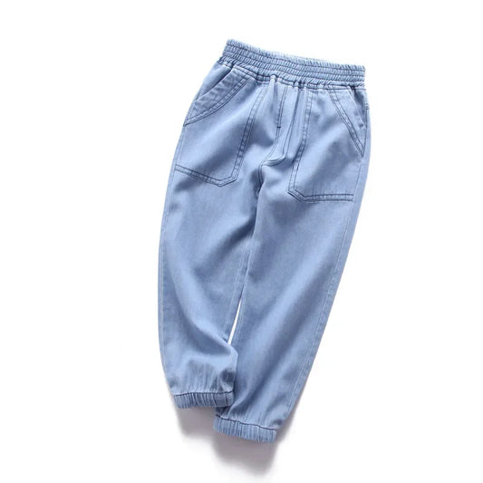 Kids Cotton Jeans - Elastic Waist Loose Fit Casual Pants for Boys & Girls