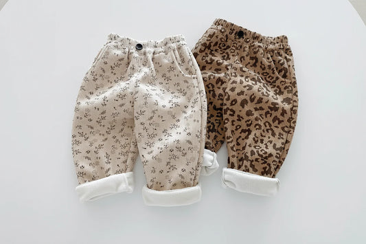 Corduroy Floral Fleece Lined Pants - Kidnor