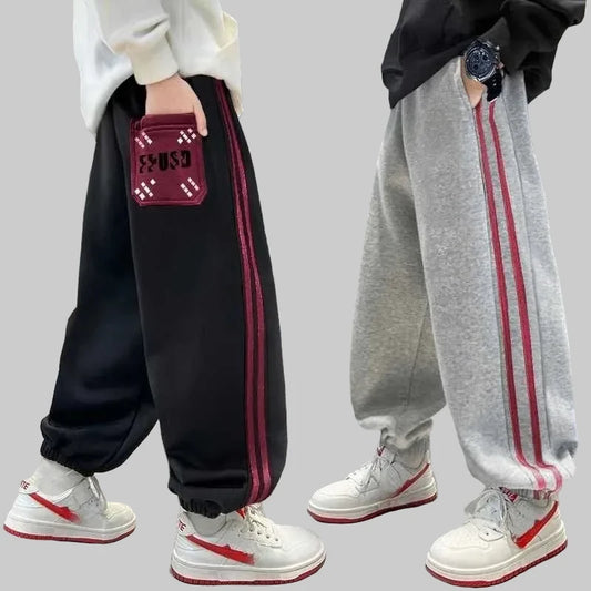 Boys Grey Cotton Sweatpants - Casual Outdoor Trousers (10-14 Years)