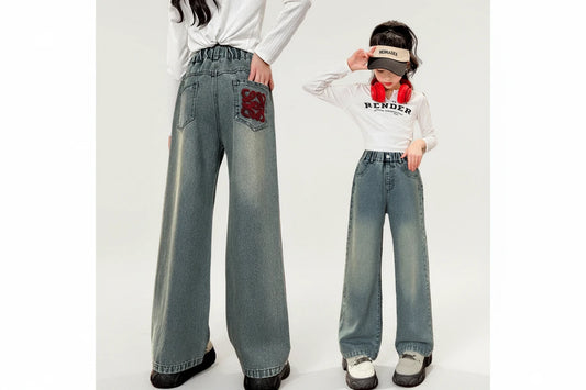 Girls Wide Leg Jeans - Loose Fit Casual Denim Pants