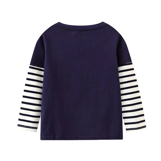 Striped Excavator Cartoon T-Shirt - Kidnor