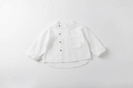 Boys Cotton Shirt Jacket - White Spring Outwear for Kids