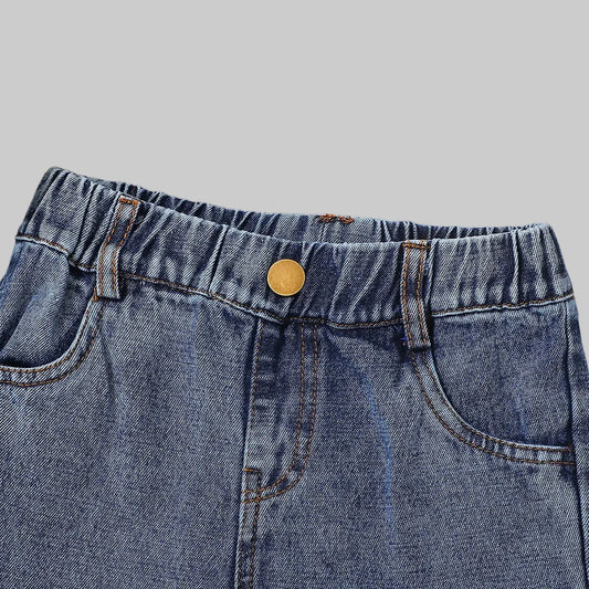 Vintage Denim Wide Leg Pants - Elastic Waist - Kidnor