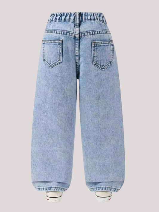 Girls Floral Denim Jeans Elastic Waist - Kidnor