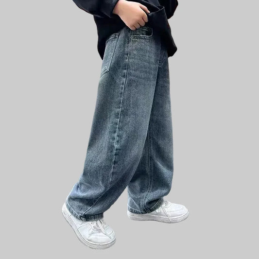 Boys Denim Jeans - Cotton Loose Fit Elastic Waist Trousers