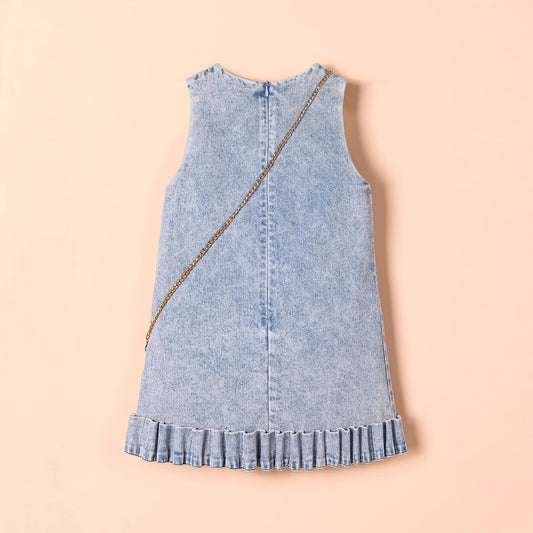 Girl's Sleeveless 3D Floral Denim Dress