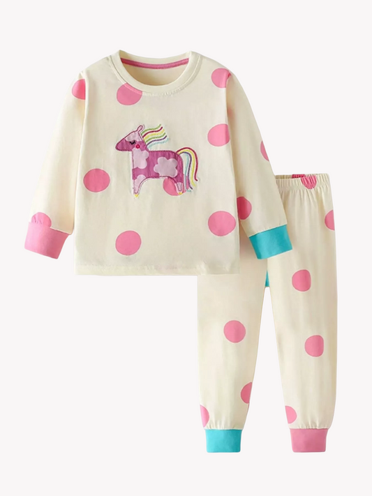 Children's Unicorn Polka Dot Top and Pants Pajama Set - Kidnor