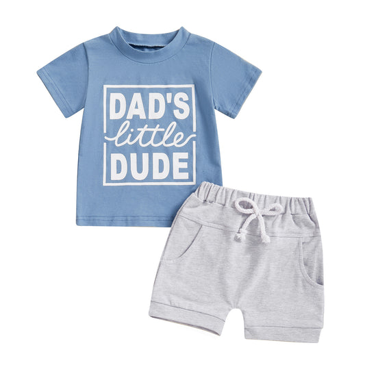 Summer Father's Day Boys' Letter Print Short-sleeve Tops And Shorts Two-piece Set