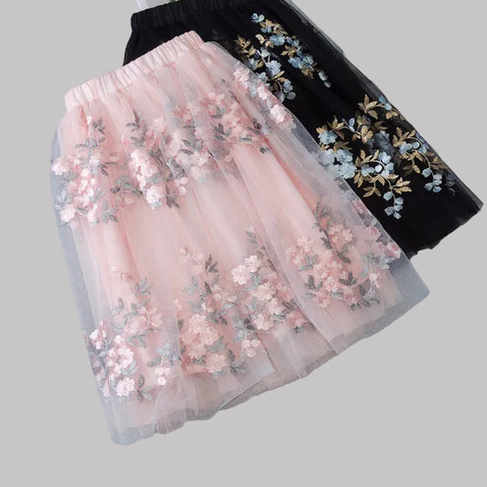 Girls Casual Mesh Floral Tutu Skirt