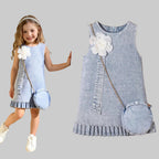Girl's Sleeveless 3D Floral Denim Dress