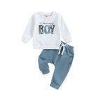 Sports Style Boys' Letter Floral Print Long Sleeve Pullover Trousers Suit