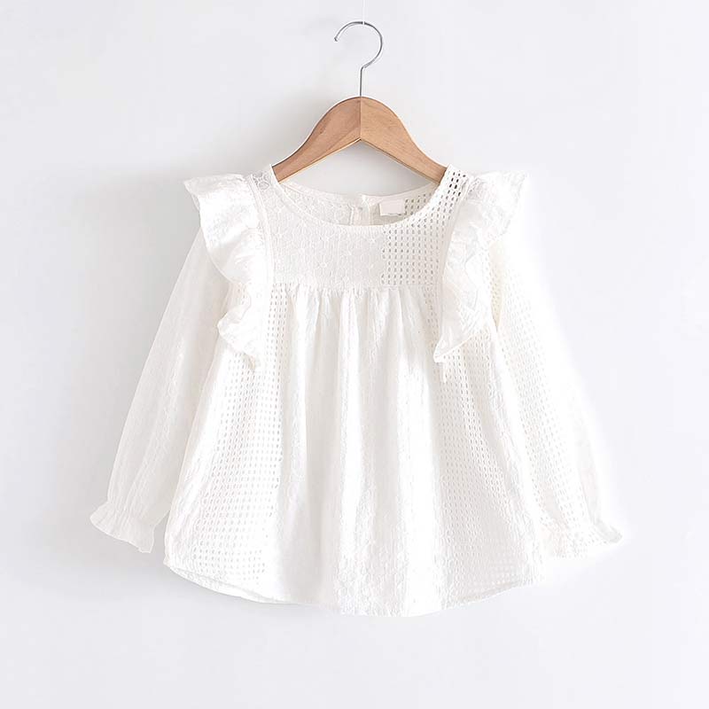 Girls' lace round neck long sleeve shirt