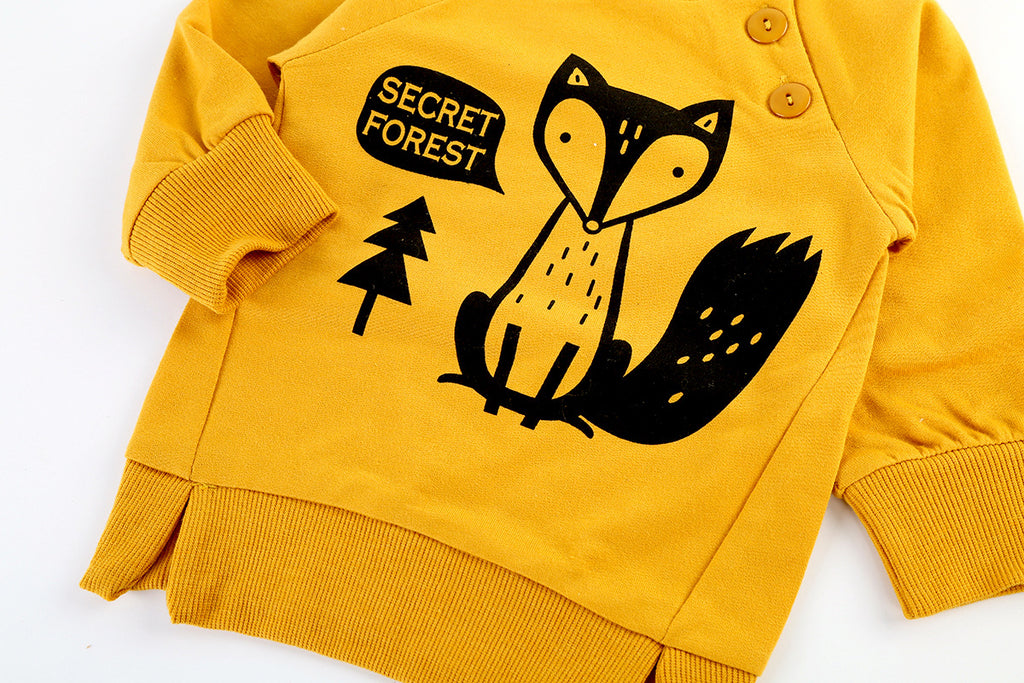 Children's Three-piece Pullover High Waist Pants Cartoon Fox Print
