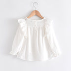 Girls' lace round neck long sleeve shirt
