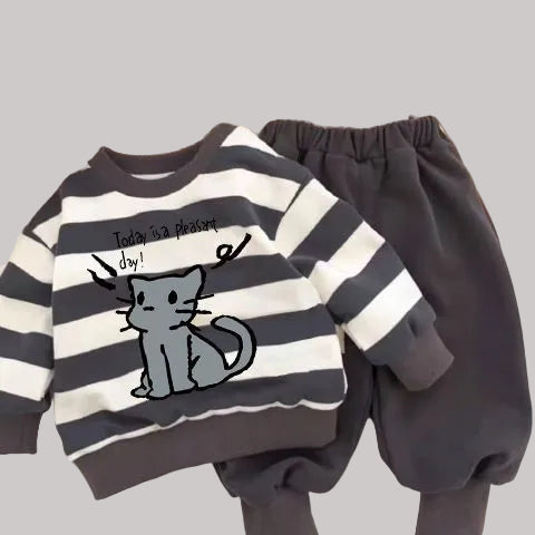 Fashionable Cartoon Long-Sleeve Sweatshirt Two-Piece Set For Little And Middle-Size Kids