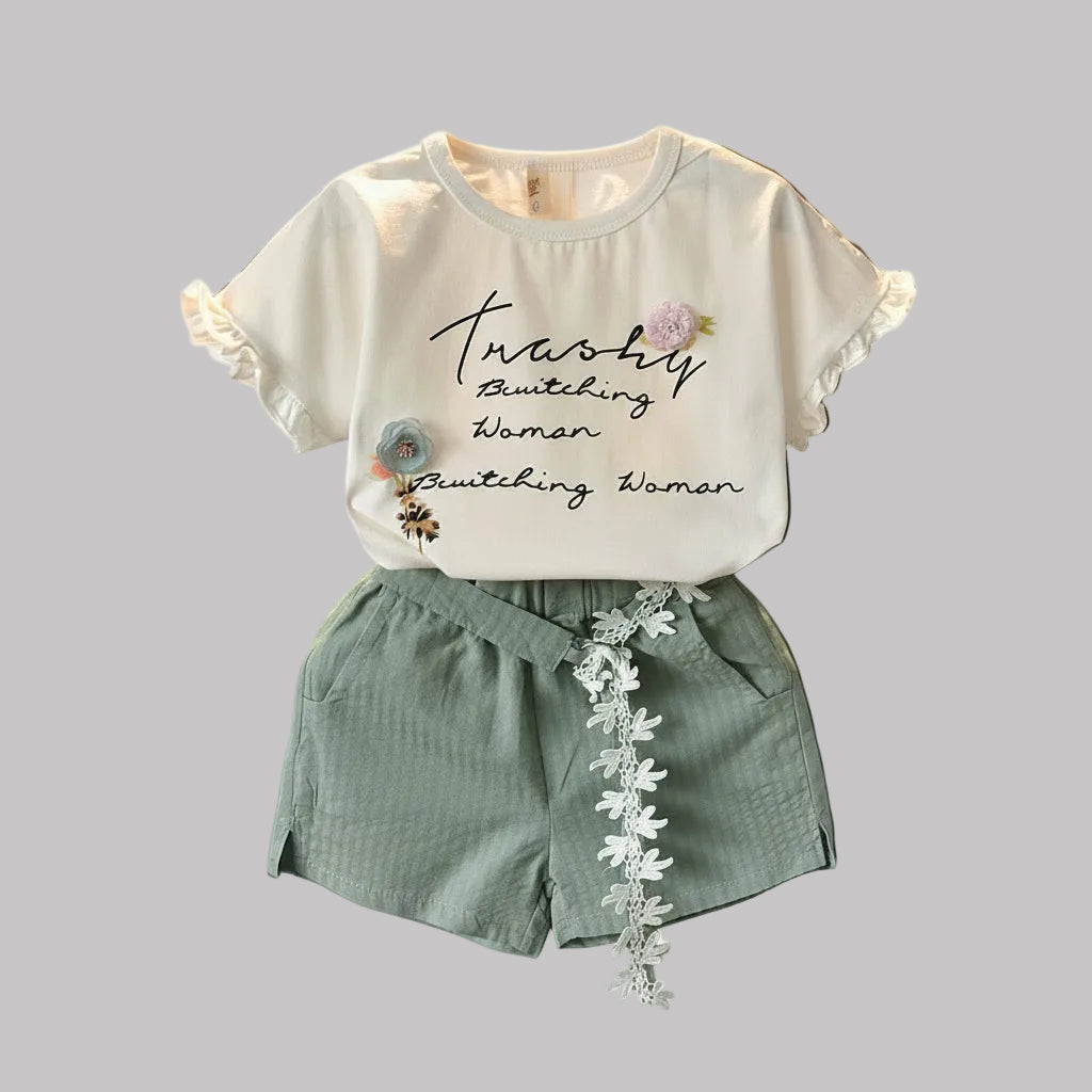 Girls Short Sleeve T-shirt Shorts Two-piece Suit