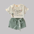Girls Short Sleeve T-shirt Shorts Two-piece Suit