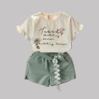 Girls Short Sleeve T-shirt Shorts Two-piece Suit