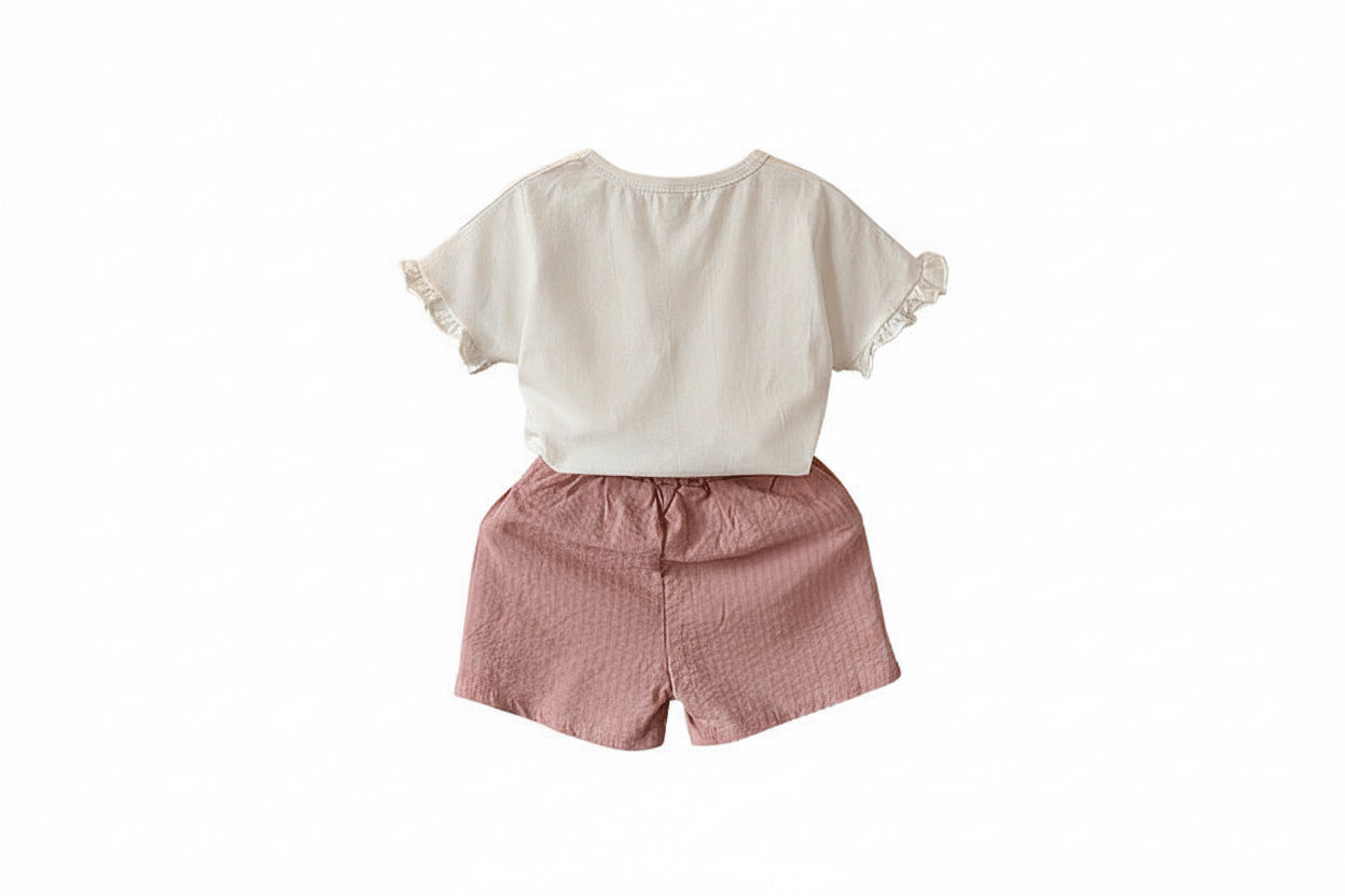 Girls Short Sleeve T-shirt Shorts Two-piece Suit