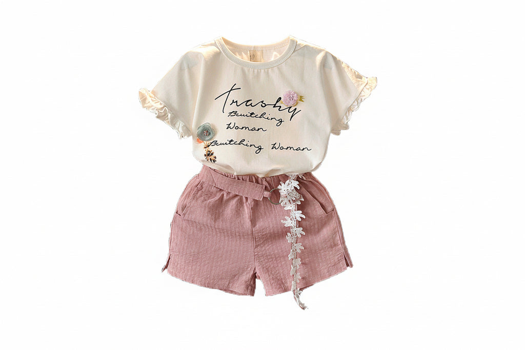 Girls Short Sleeve T-shirt Shorts Two-piece Suit