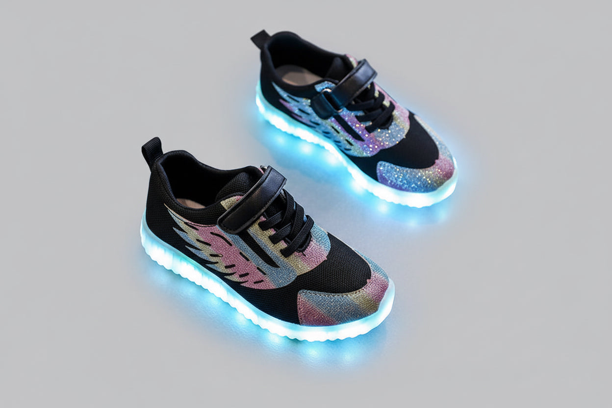 Kids LED Light-Up Shoes - USB Rechargeable Wings Sneakers with Colorful Lights