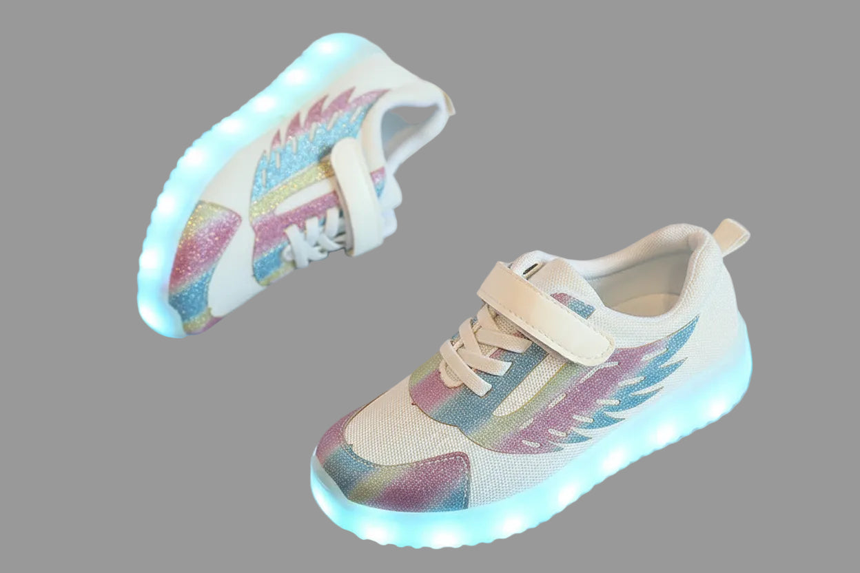 Kids LED Light-Up Shoes - USB Rechargeable Wings Sneakers with Colorful Lights