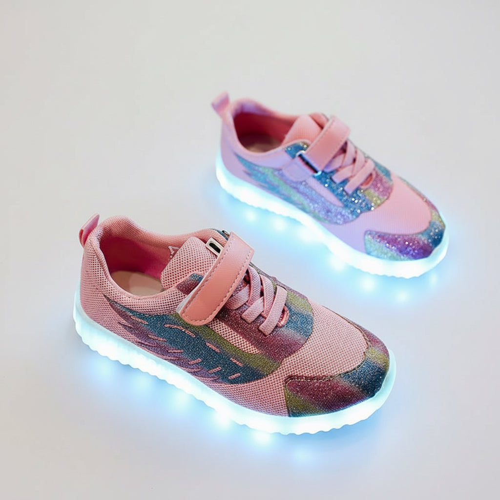 Kids LED Light-Up Shoes - USB Rechargeable Wings Sneakers with Colorful Lights