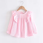 Girls' lace round neck long sleeve shirt