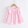 Girls' lace round neck long sleeve shirt