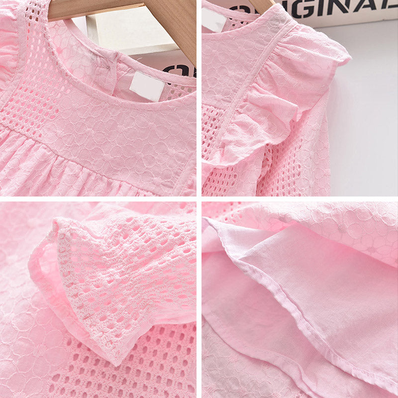 Girls' lace round neck long sleeve shirt