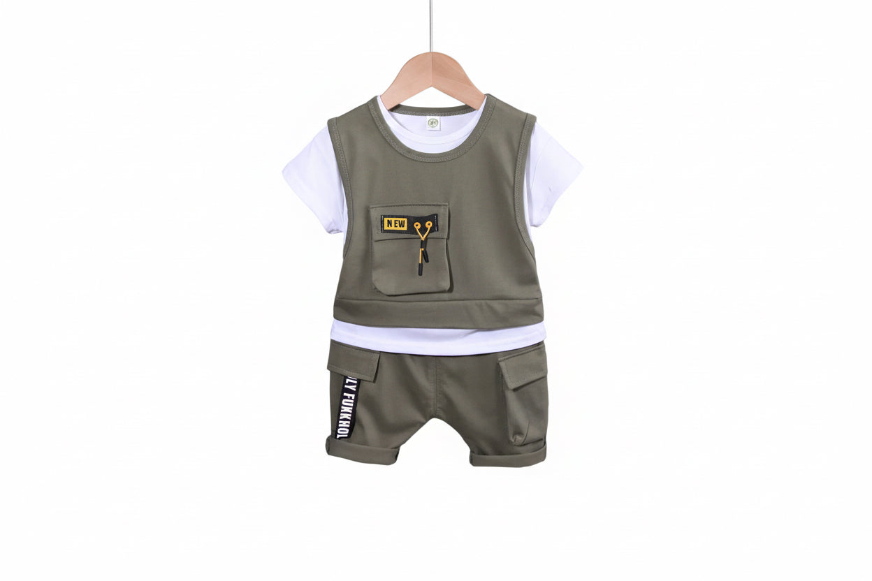 Boys' Patchwork Crewneck Short-sleeved Suit Shorts