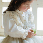 Spring Girls' Lace Collar Lace Retro Puff Sleeve Princess Shirt
