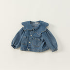 Girl's Denim Jacket Tops Western Style Doll Collar - Kidnor