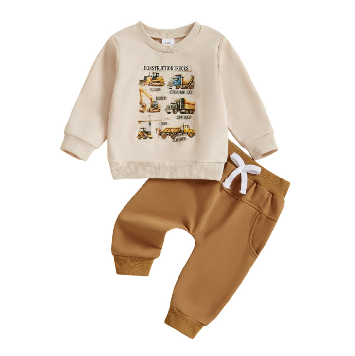 Truck Building Printing Boys Sweater Suit