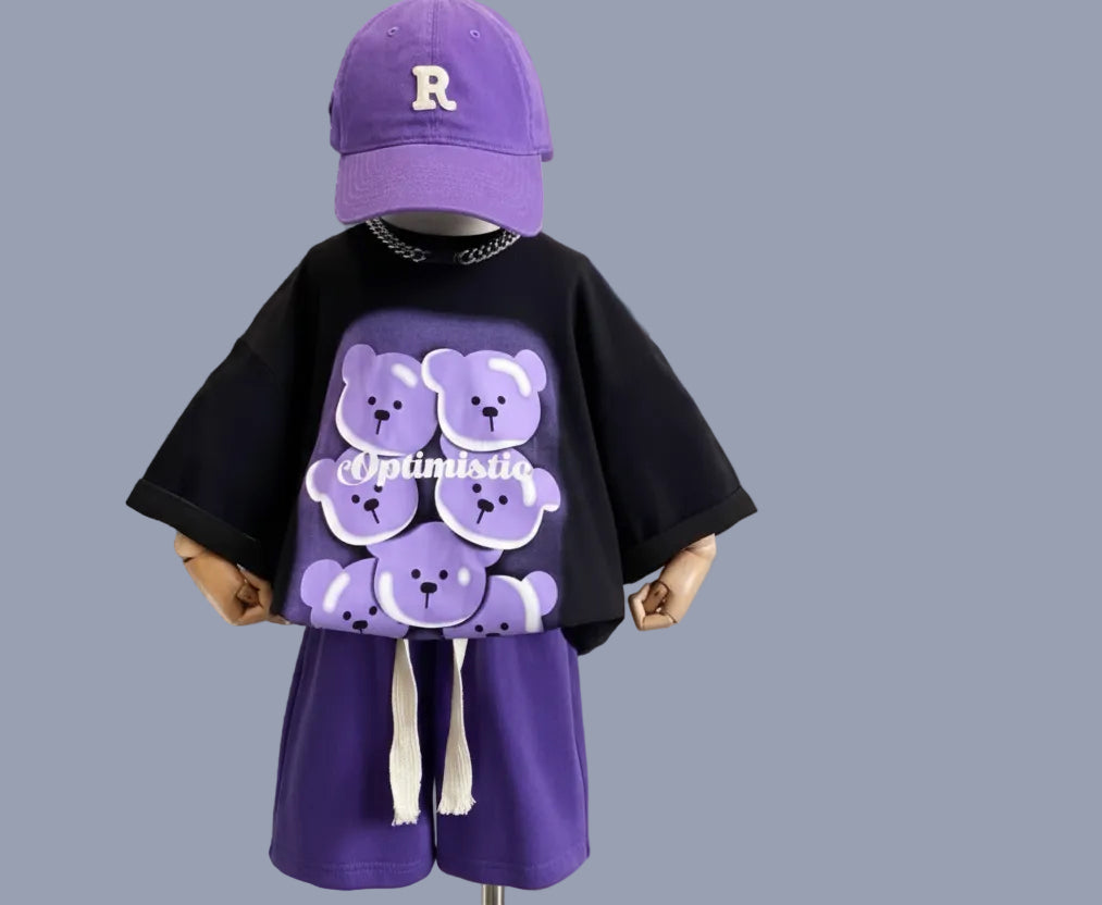 Cartoon Printed Teenager's Suit Top T-shirt And Pants Suit