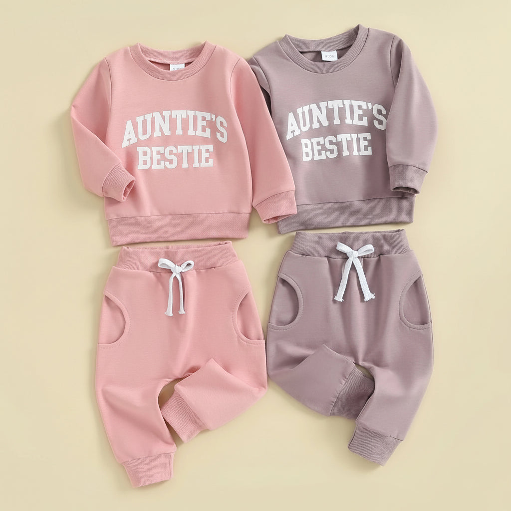 Girls Fashion Simple Letter Print Sweatshirt Suit - Kidnor