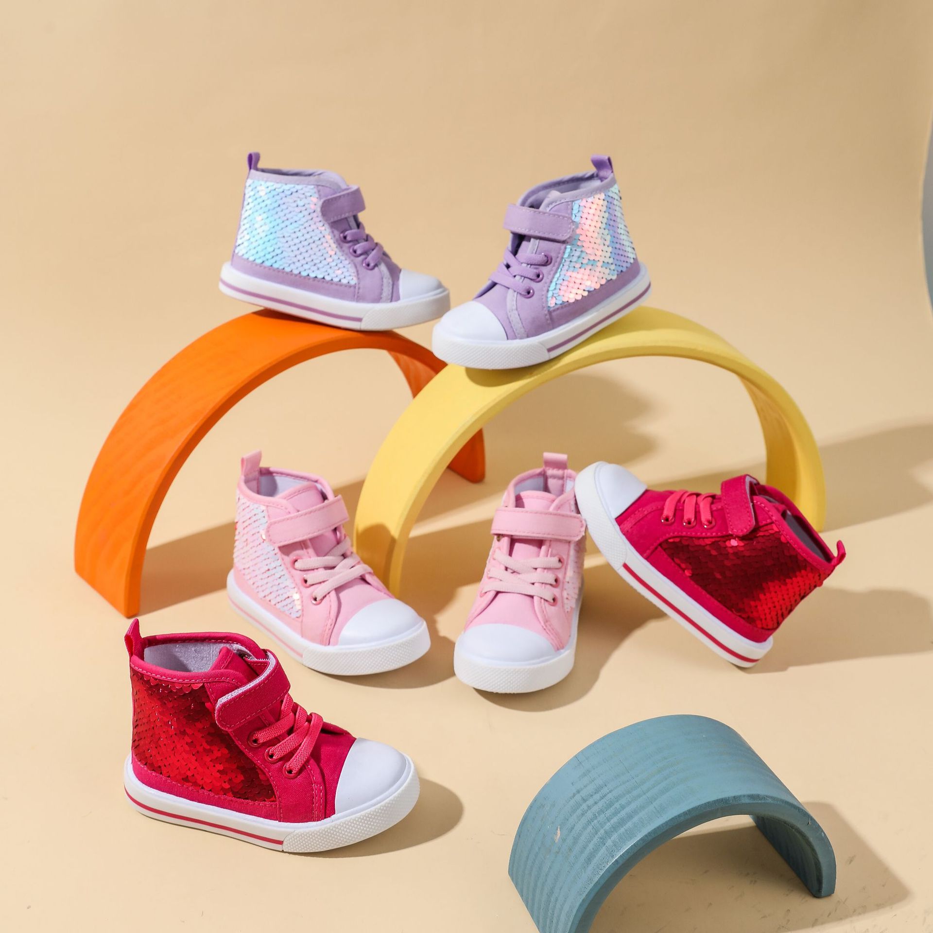 Children's High-top Trendy Sequined Canvas Shoes