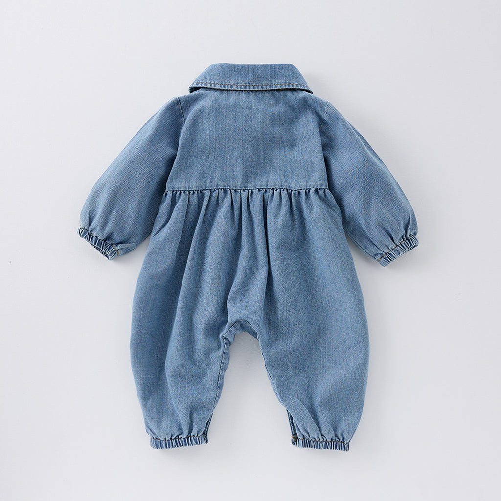 Cute Lapel Denim Rompers Jumpsuit
