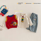New Spring Stylish Patchwork-Sleeve Cartoon Base Shirt For Babies