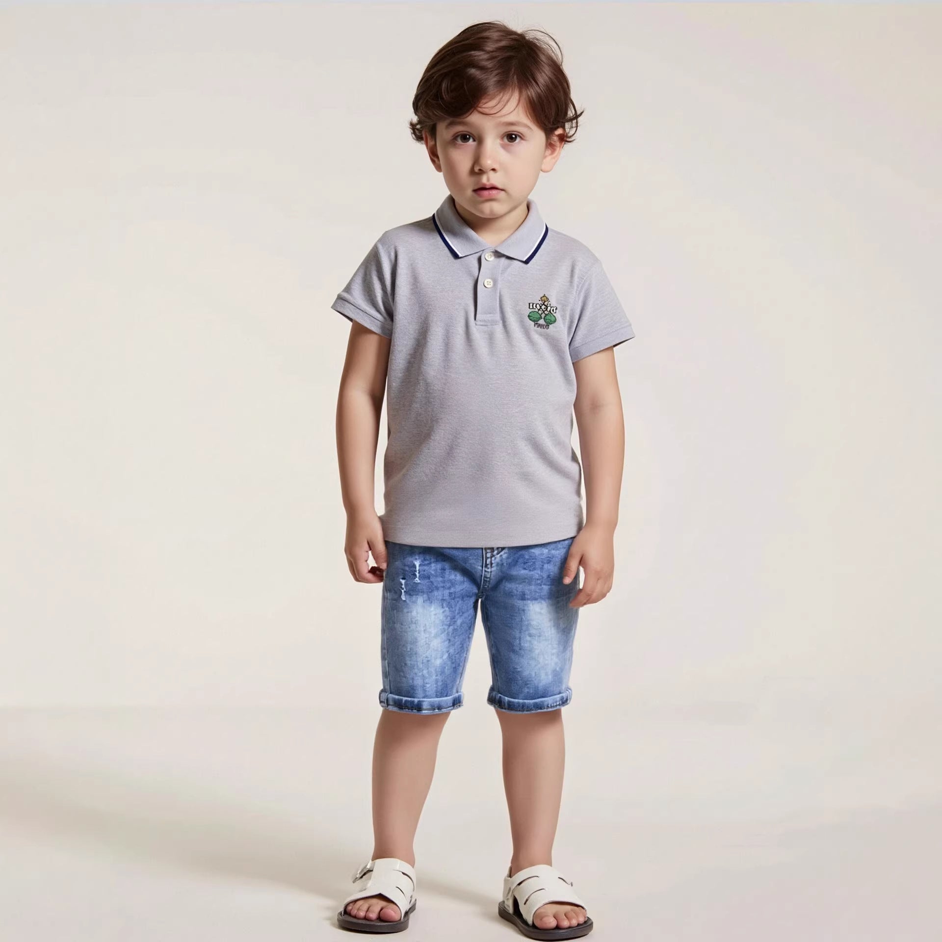 Summer Clothing Pants Shorts Boys Ribbed-waist Denim Mid-length Pants