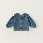 Girl's Denim Jacket Tops Western Style Doll Collar - Kidnor
