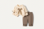 Children's Bowknot Ruffle Sleeve Top and Pants Set - Kidnor