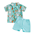 Gentleman Rabbit Print Bow Tie Shirt And Short-Sleeve Shorts Two-Piece Set