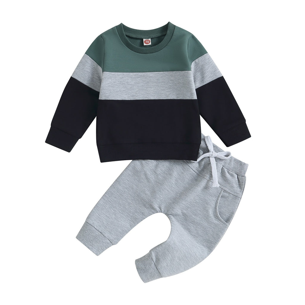 Stylish Color-Block Long-Sleeve Hoodie Set For Boys